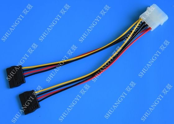 Cina 4P Molex To Dual SATA Flat Wire Harness And Cable Assembly Black Red Yellow With Y Cable Adapter pemasok